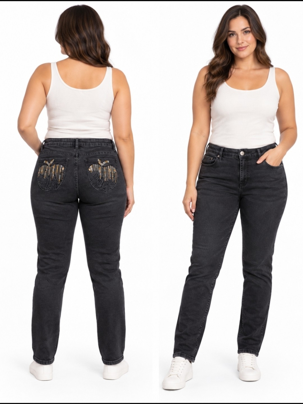 Vintage Y2k Apple Bottom Black Straight Leg Rhinestone Jeans Womens 11/12